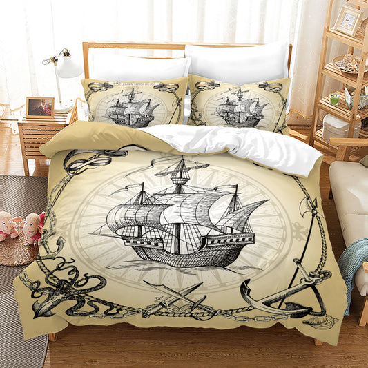 Pirate Ship Adventure Bedding Set - 4 Piece Treasure Hunt Design