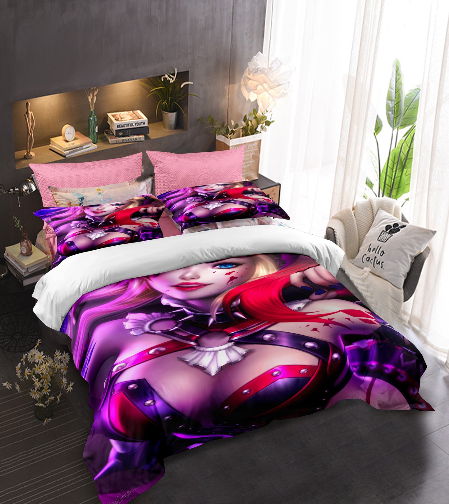 Dual-Tone Pigtail Print Comforter - Harley Quinn Signature Hair Contrast