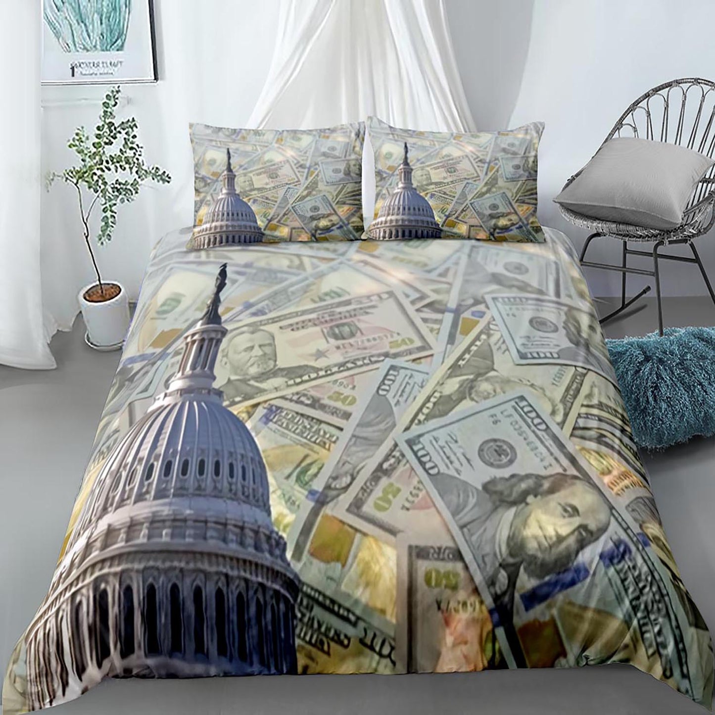 Luxury Dollar Print Bedding Set - 4PC