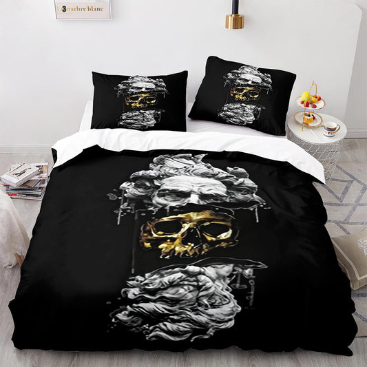 Apocalyptic Skull Bedding Set – 4-PC Distressed Design for Industrial Gothic Bedrooms