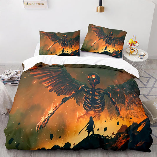 Undead Dynasty Bedding Bundle – 4-PC Tarnished Gold & Black Skull Comforter Set