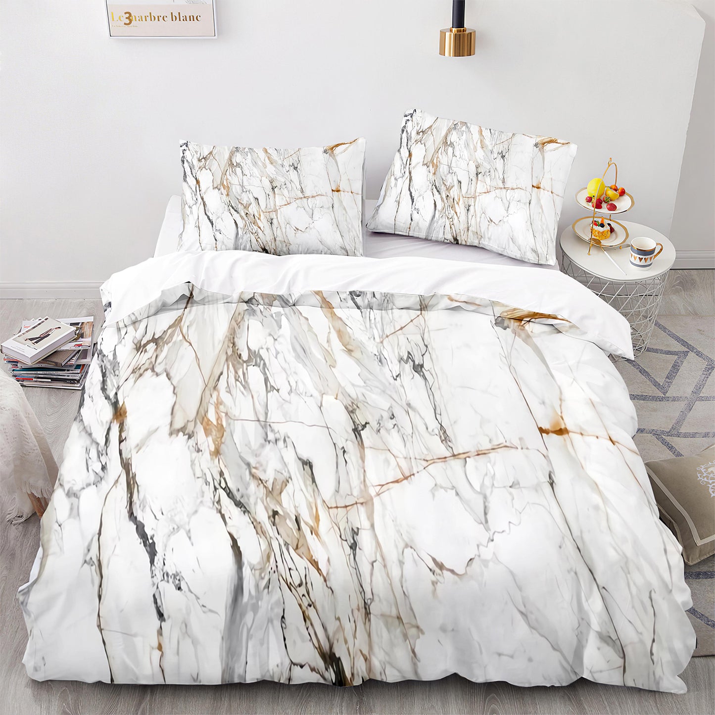 Classic Black & White Marble Print Bed Set