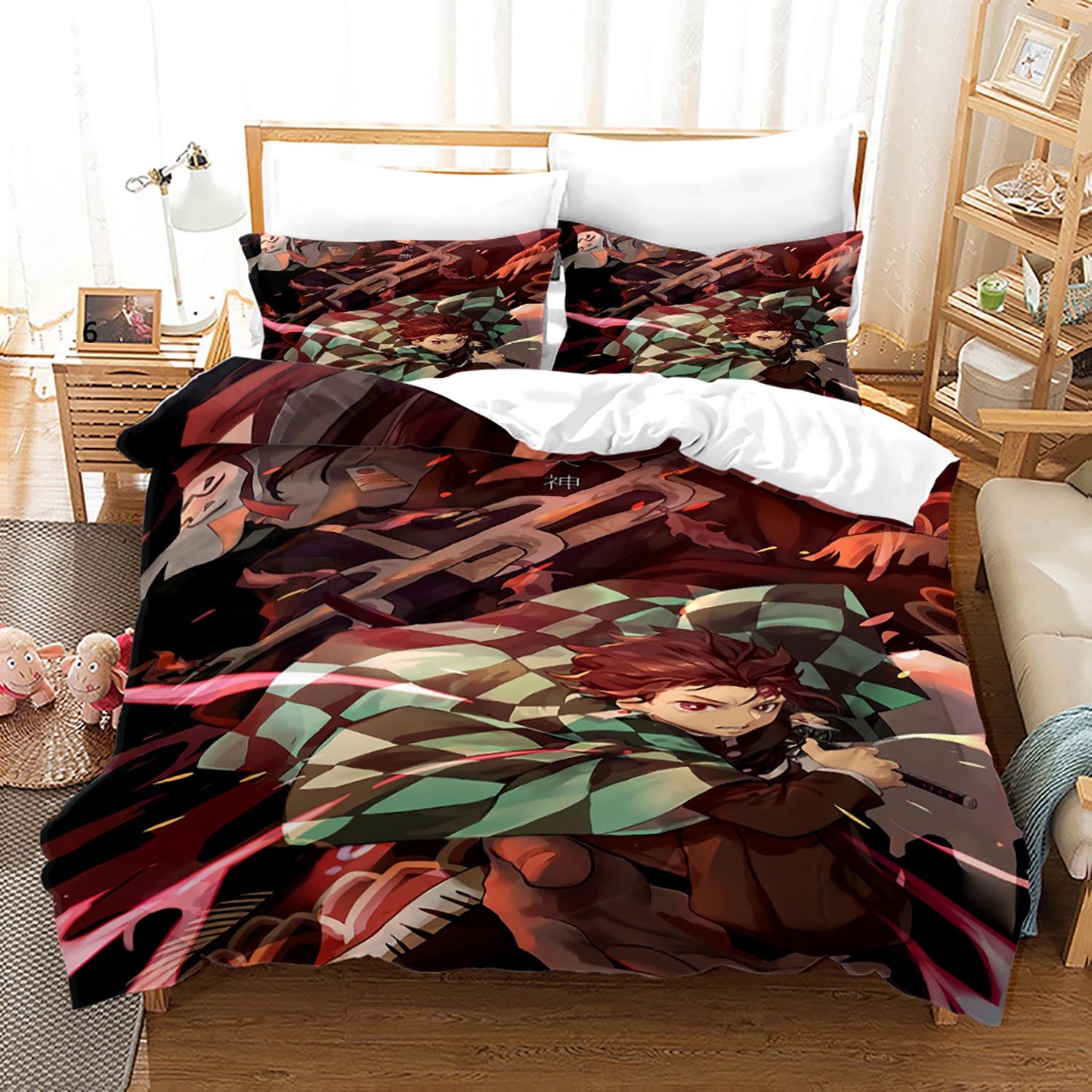 3D demon slayer bedding set Kamado Tanjirou