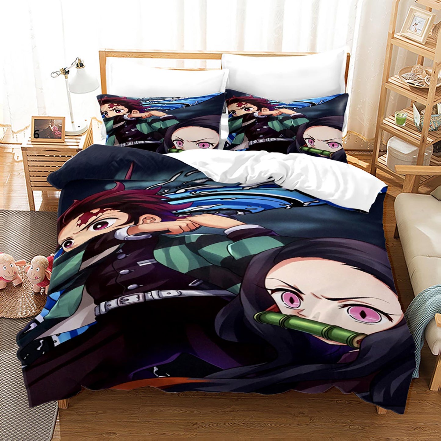 3D demon slayer comforter bedsheet set Kamado Tanjirou and Kamado Nezuko