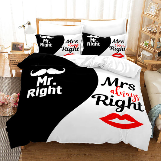 3D bed sheet set for sweet couples Mr and Mrs Right