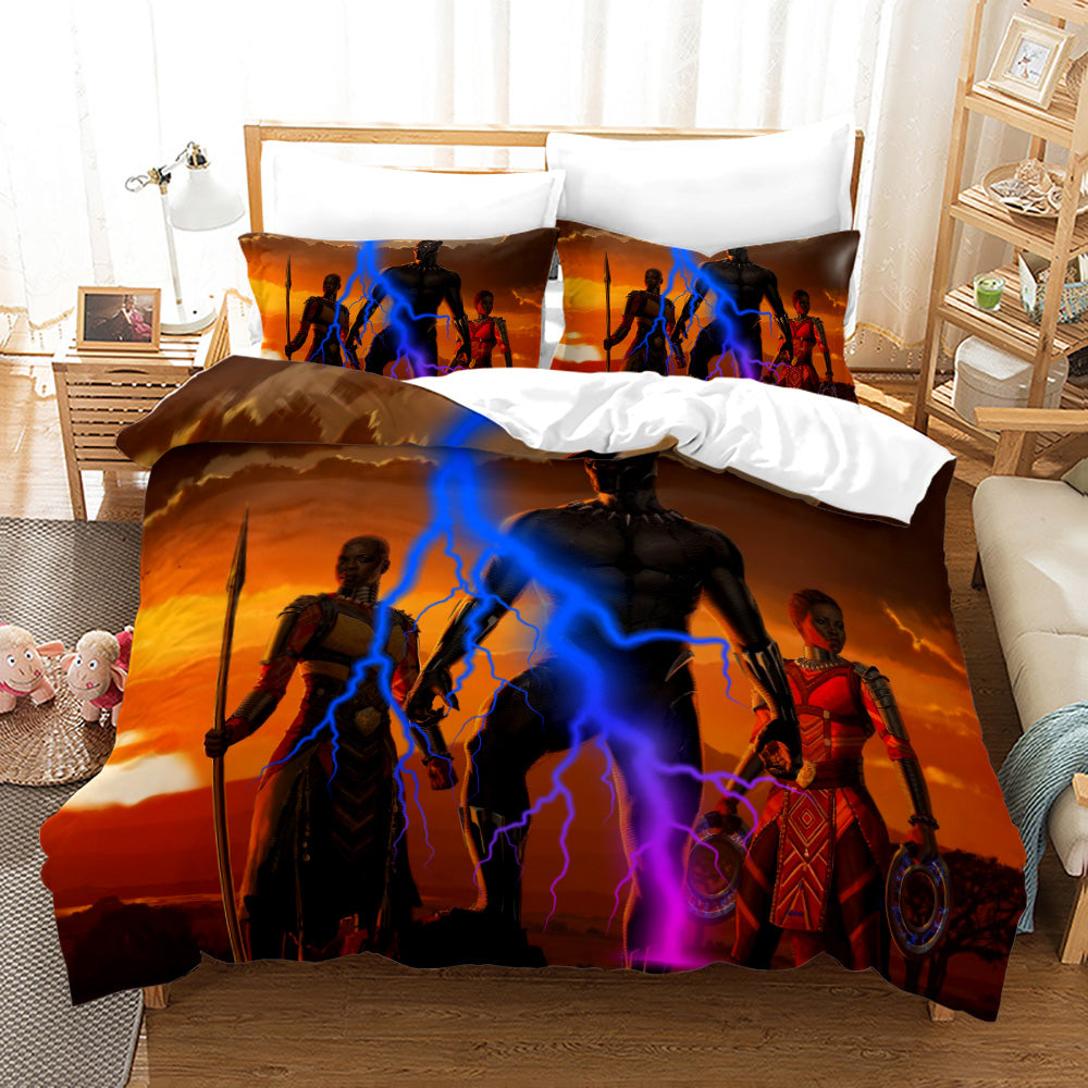3D Comforter and bed sheet 4pcs set Black Panther Wakanda power