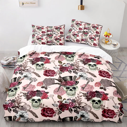Flower Skull Twin Size Bedding Set