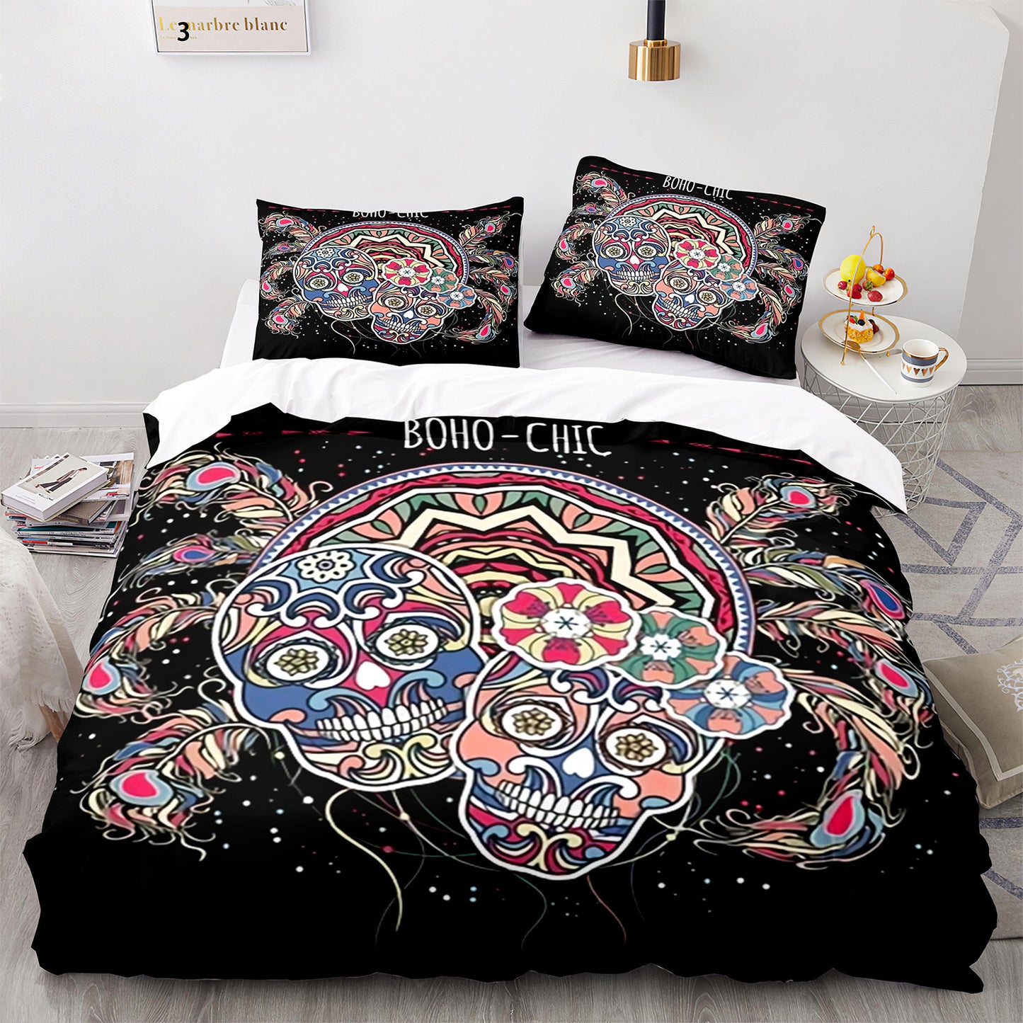 Bohemian Skeleton Twin Size Duvet Cover Set