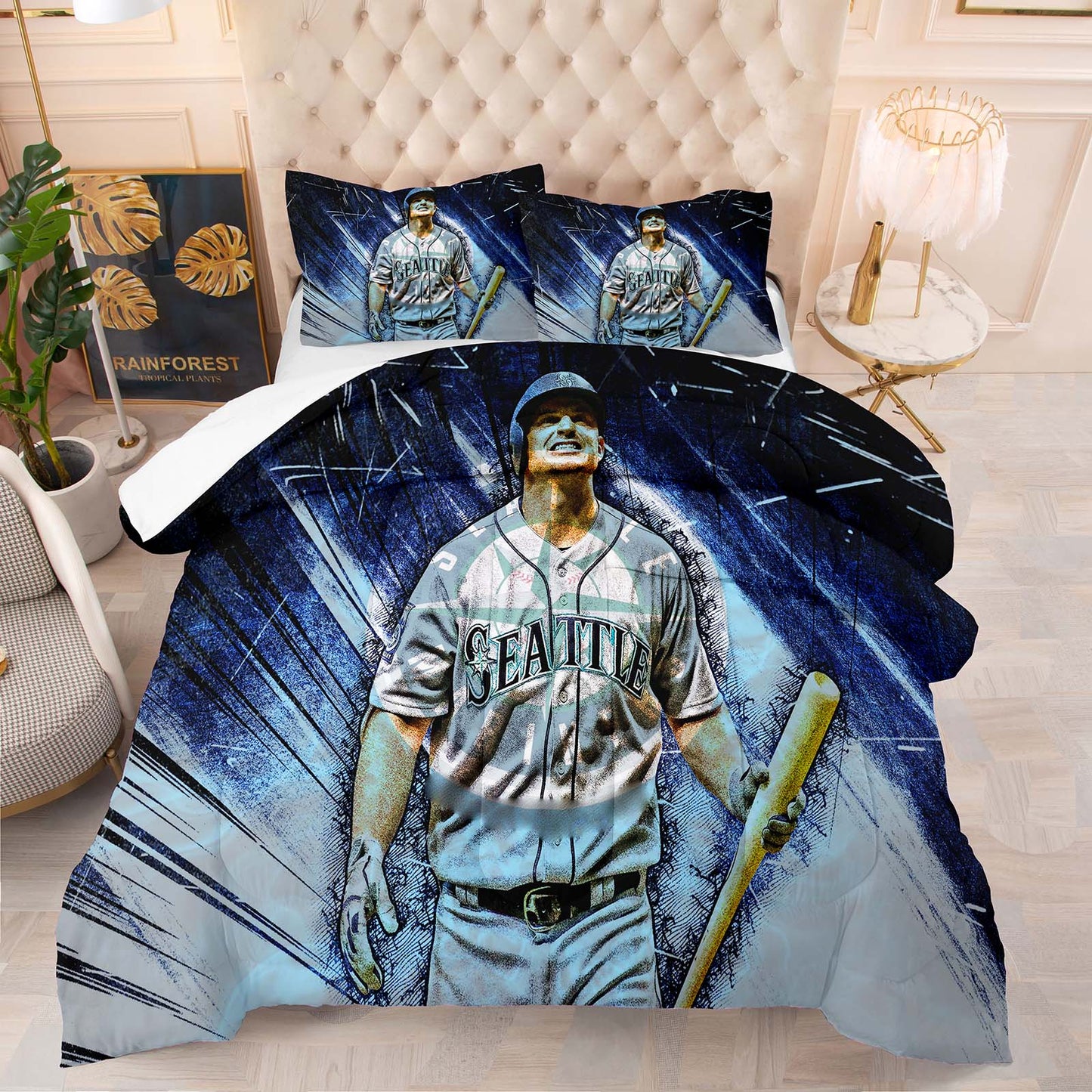 MLB Seattle Mariners Comforter Set Microfiber Bedding Set