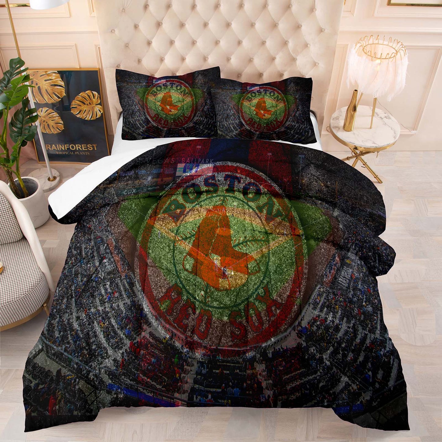 4pcs Boston Red Sox King Size Comforter Set