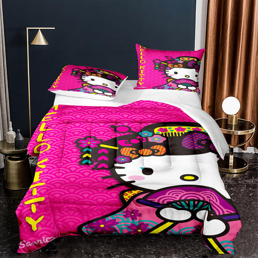 Geisha dressed up hello kitty 3D comforter set queen size