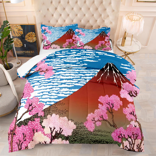 Japanese Style Mount Fuji Print Comforter Set