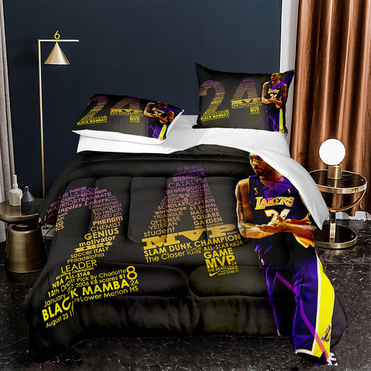 Lakers 24 Kobe Bryant Black Mamba 4pcs Comforter Set Bedding Set
