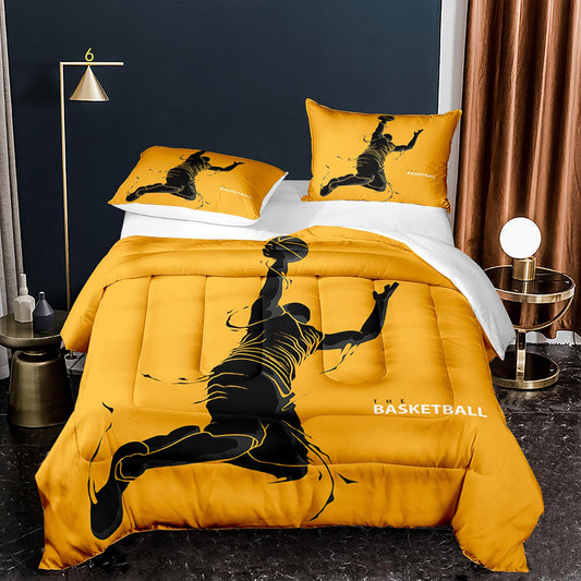 Basketball comforter set yellow background basketball 12