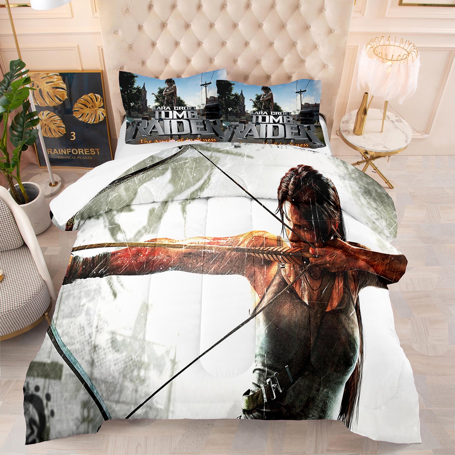 Tomb Raider Lara shooting arrows Comforter Set