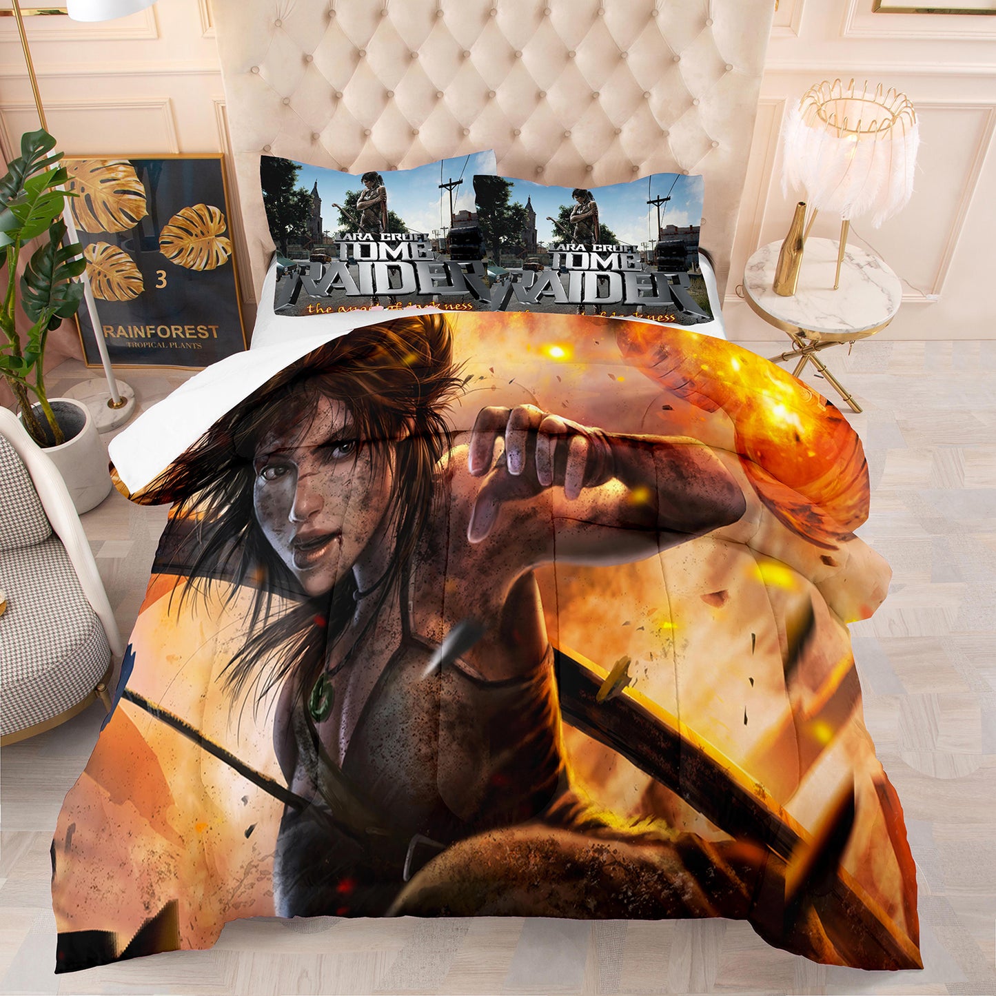 Tomb Raider Lara in the fire Comforter Set