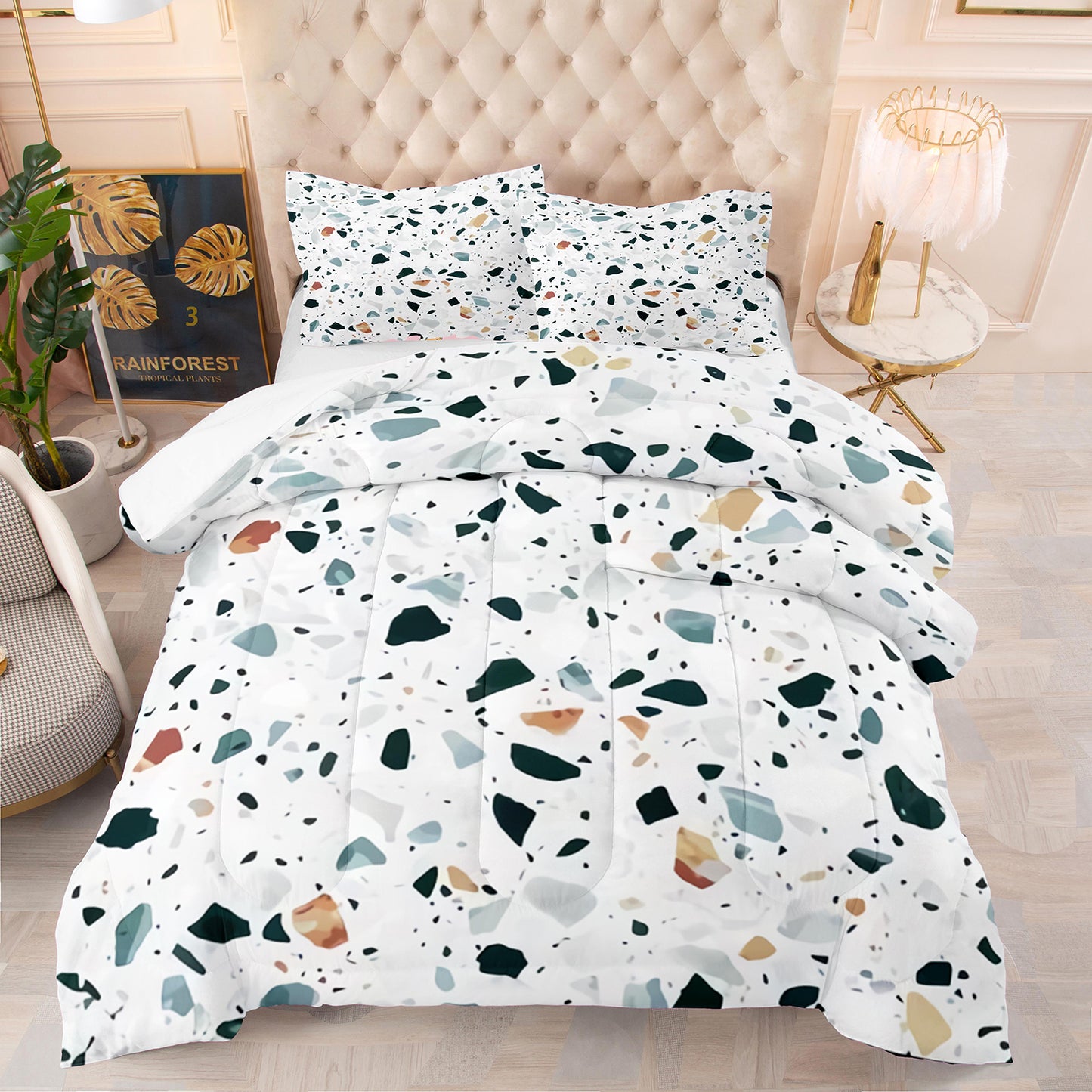 3D marble with small pieces stripes comforter set