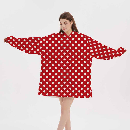 3d white spots red background blanket hoodie winter homewear for women