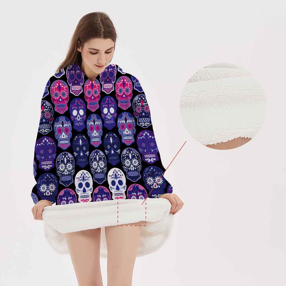 3d skull winter homewear blanket hoodie