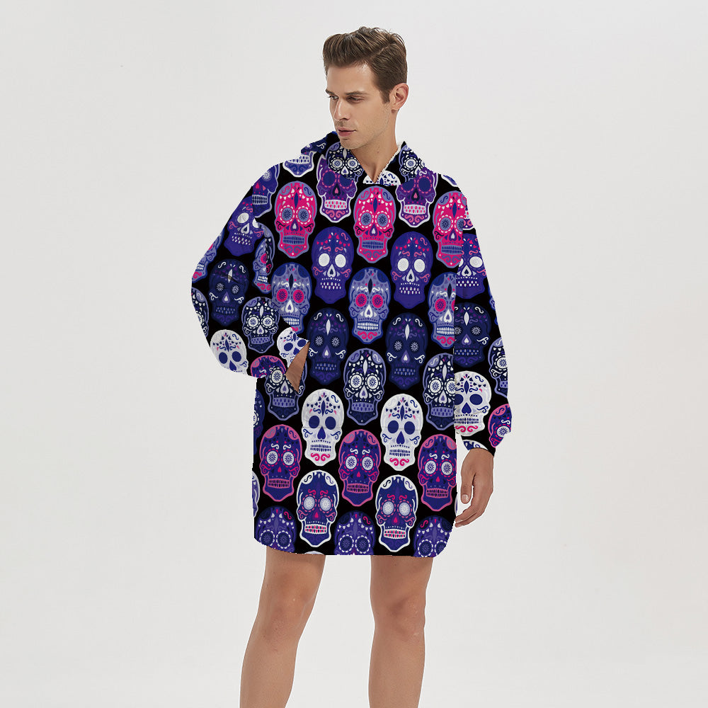 3d skull winter homewear blanket hoodie