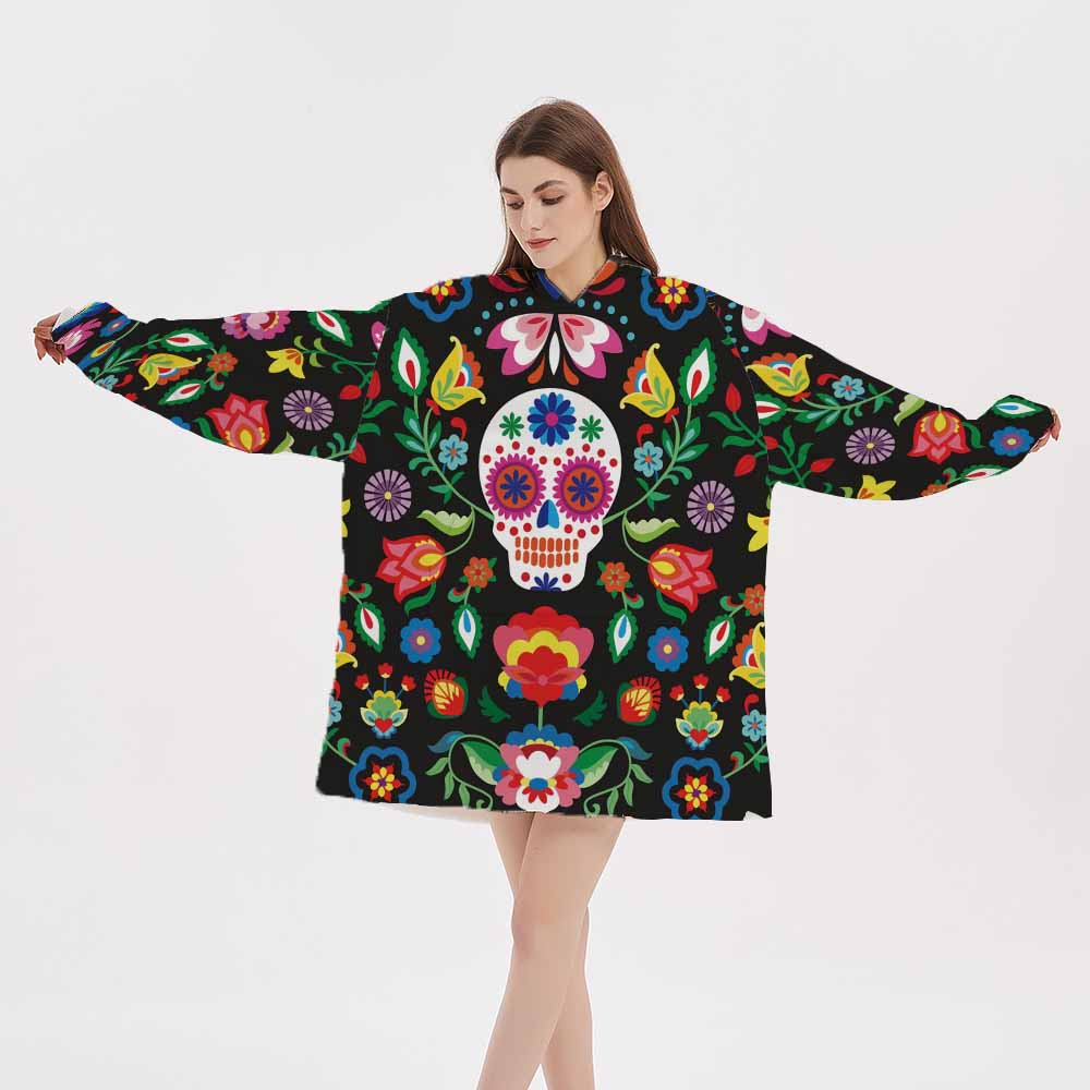 3d flower skull winter homewear blanket hoodie