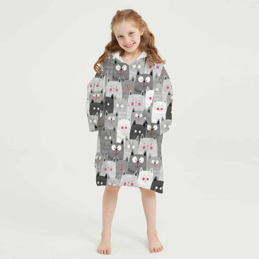 3d smiling cats winter homewear blanket hoodie for children