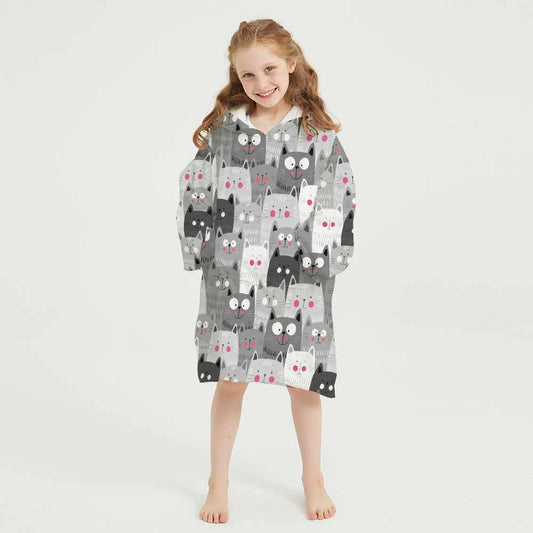 3d smiling cats winter homewear blanket hoodie for children