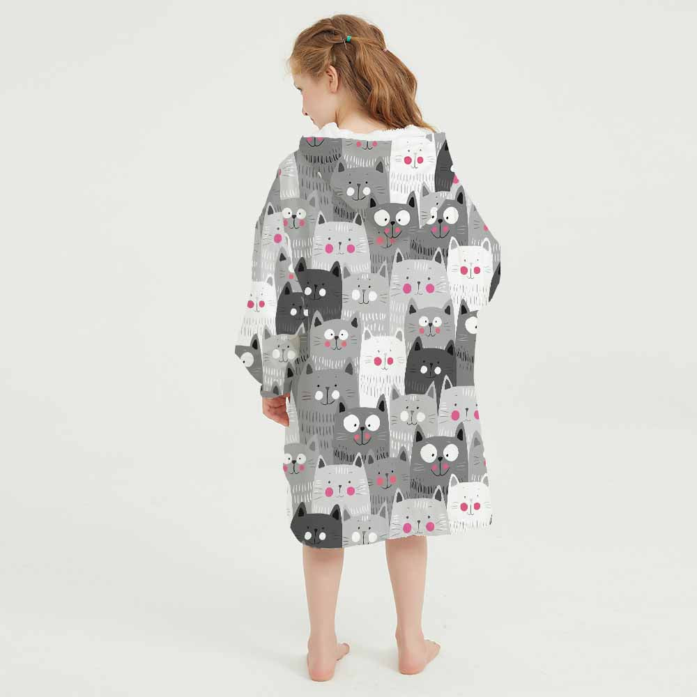 3d smiling cats winter homewear blanket hoodie for children
