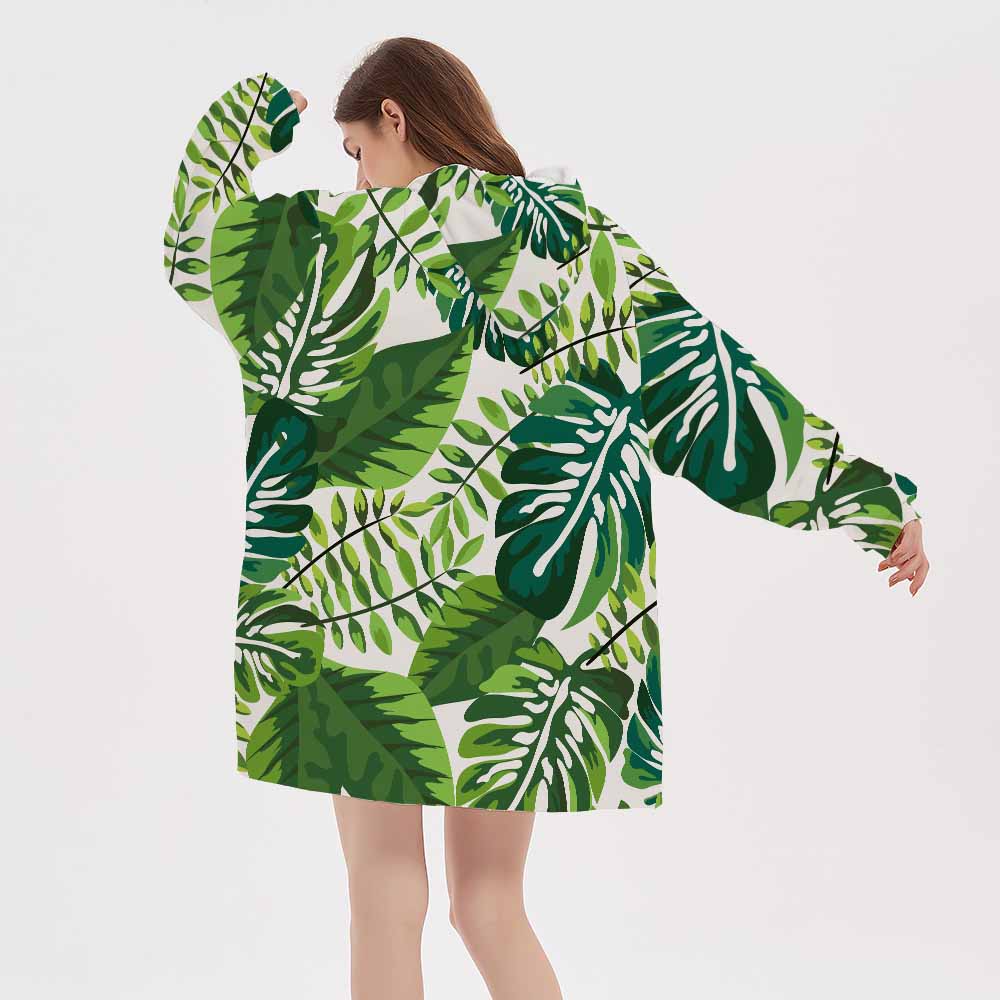 3d tropical plants homewear blanket hoodie homewear for women