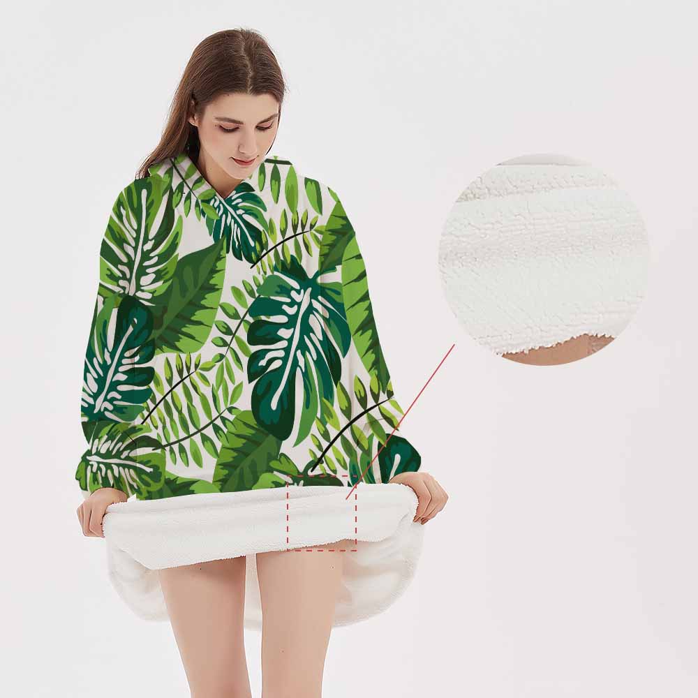 3d tropical plants homewear blanket hoodie homewear for women