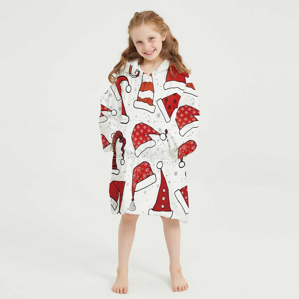 3d winter homewear with Christmas hat printing blanket hoodie for kids