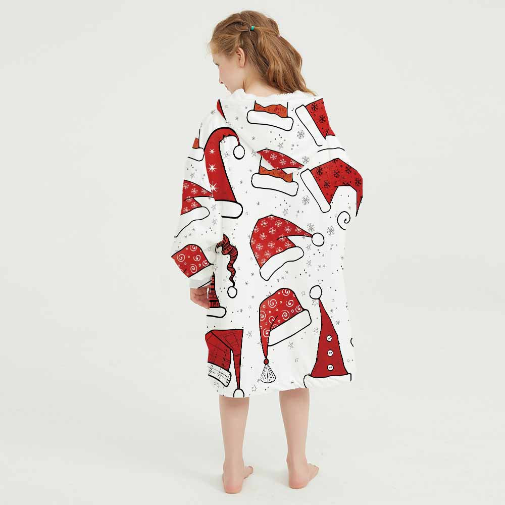 3d winter homewear with Christmas hat printing blanket hoodie for kids