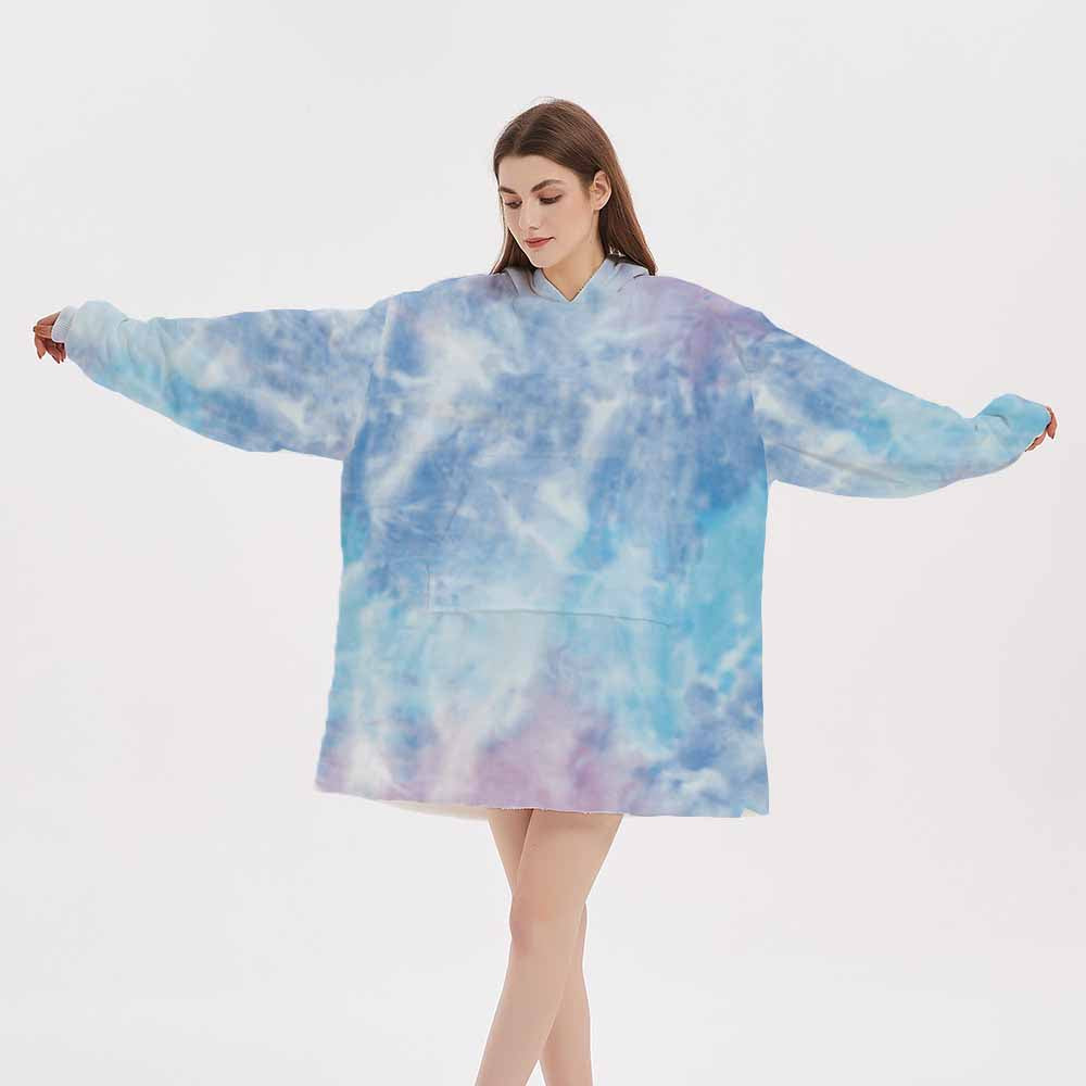3d tie dye homewear blanket hoodie light blue