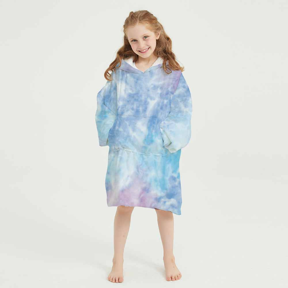 3d tie dye homewear blanket hoodie light blue