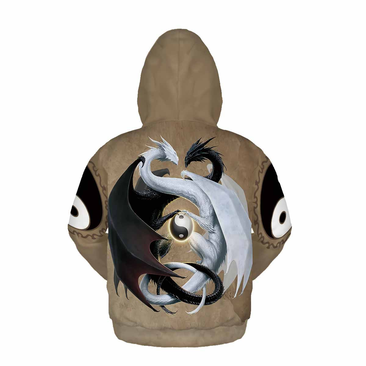 Free Shipping Unique Hoodies Pullover 3d White Tai Chi Dragon Printed Sweatshirts