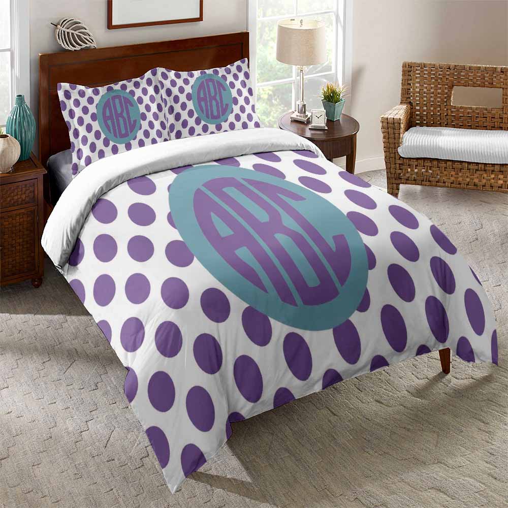 Monogram ABC purple duvet covet set