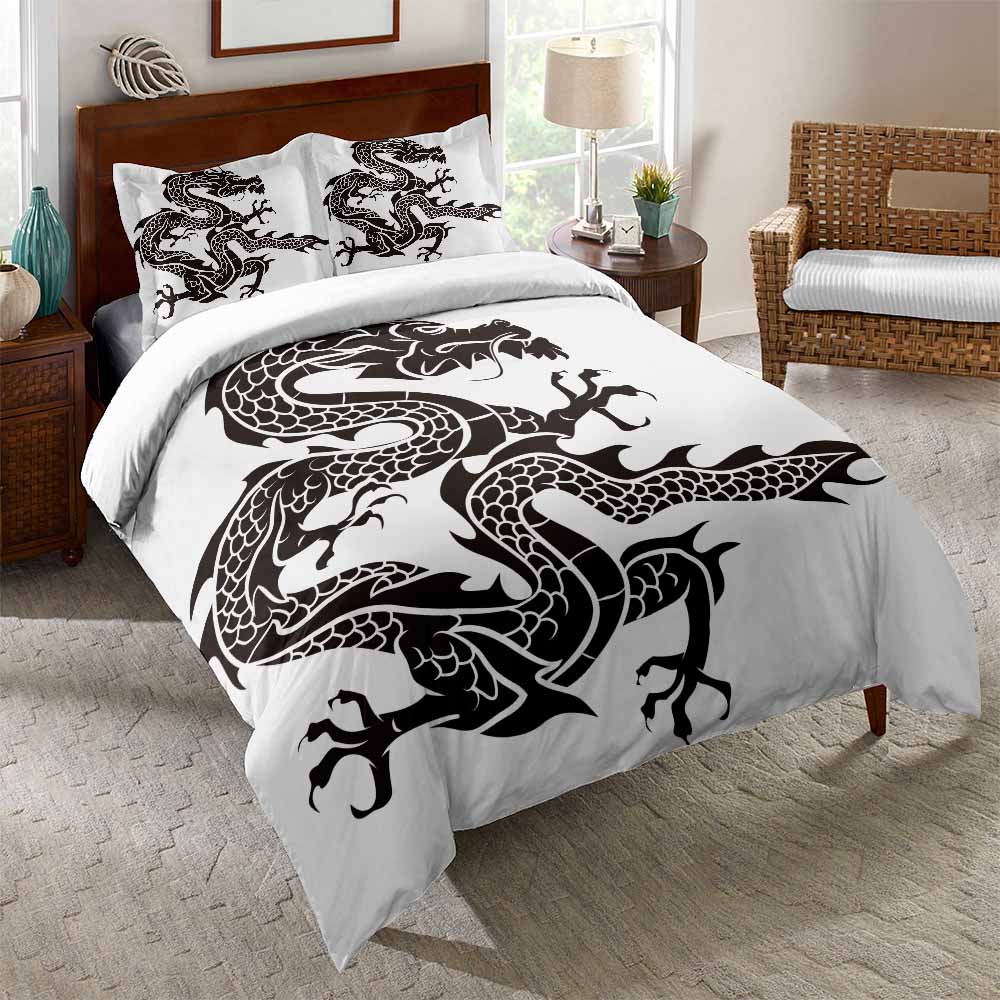 Chinese dragon black and white duvet cover set