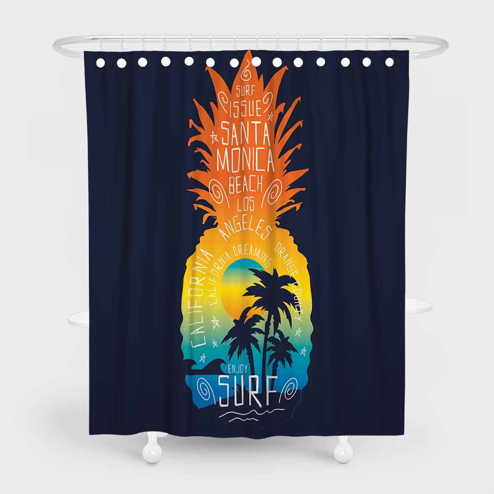 3D waterproof and mildewproof shower curtains with rings enjoy the surf