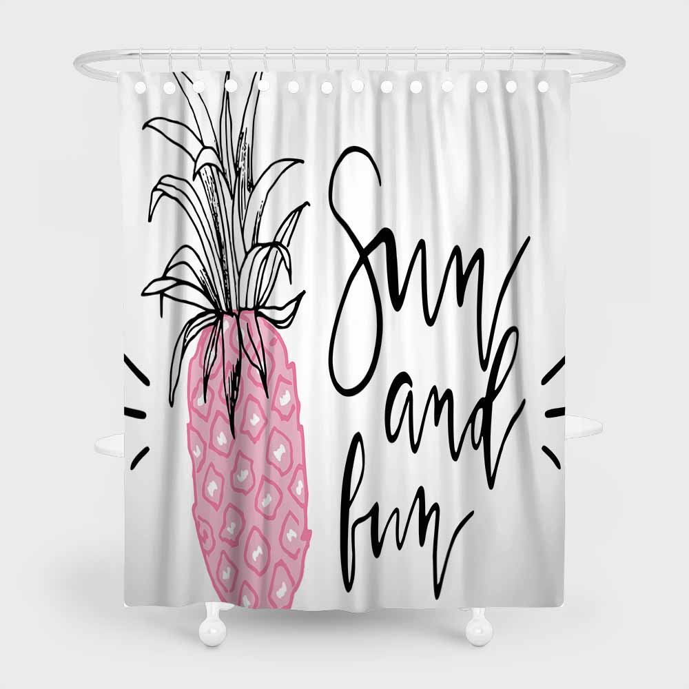 3D waterproof shower curtains pink pineapple