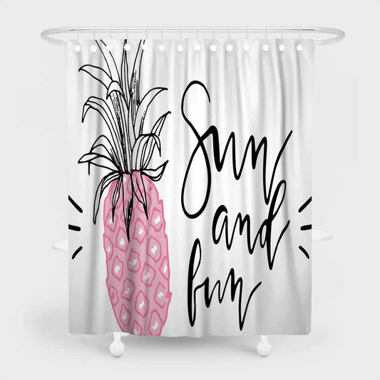 3D waterproof shower curtains pink pineapple