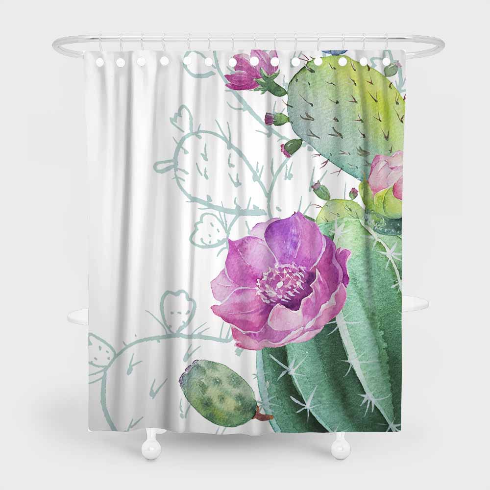 3D waterproof and mildewproof shower curtains blooming cactus