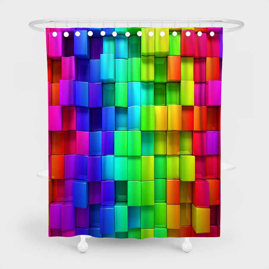 3D waterproof and mildewproof shower curtains with rings color blocks