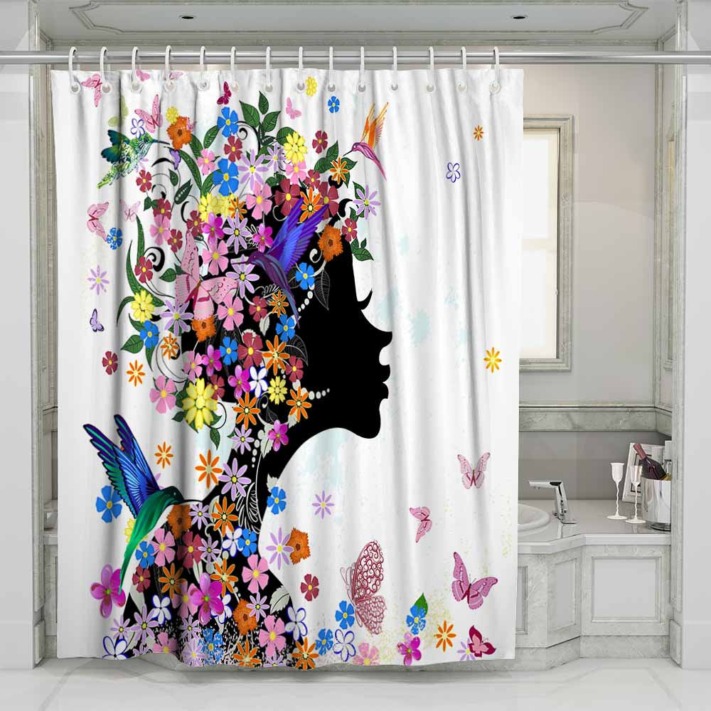 3D waterproof shower curtains flowers face
