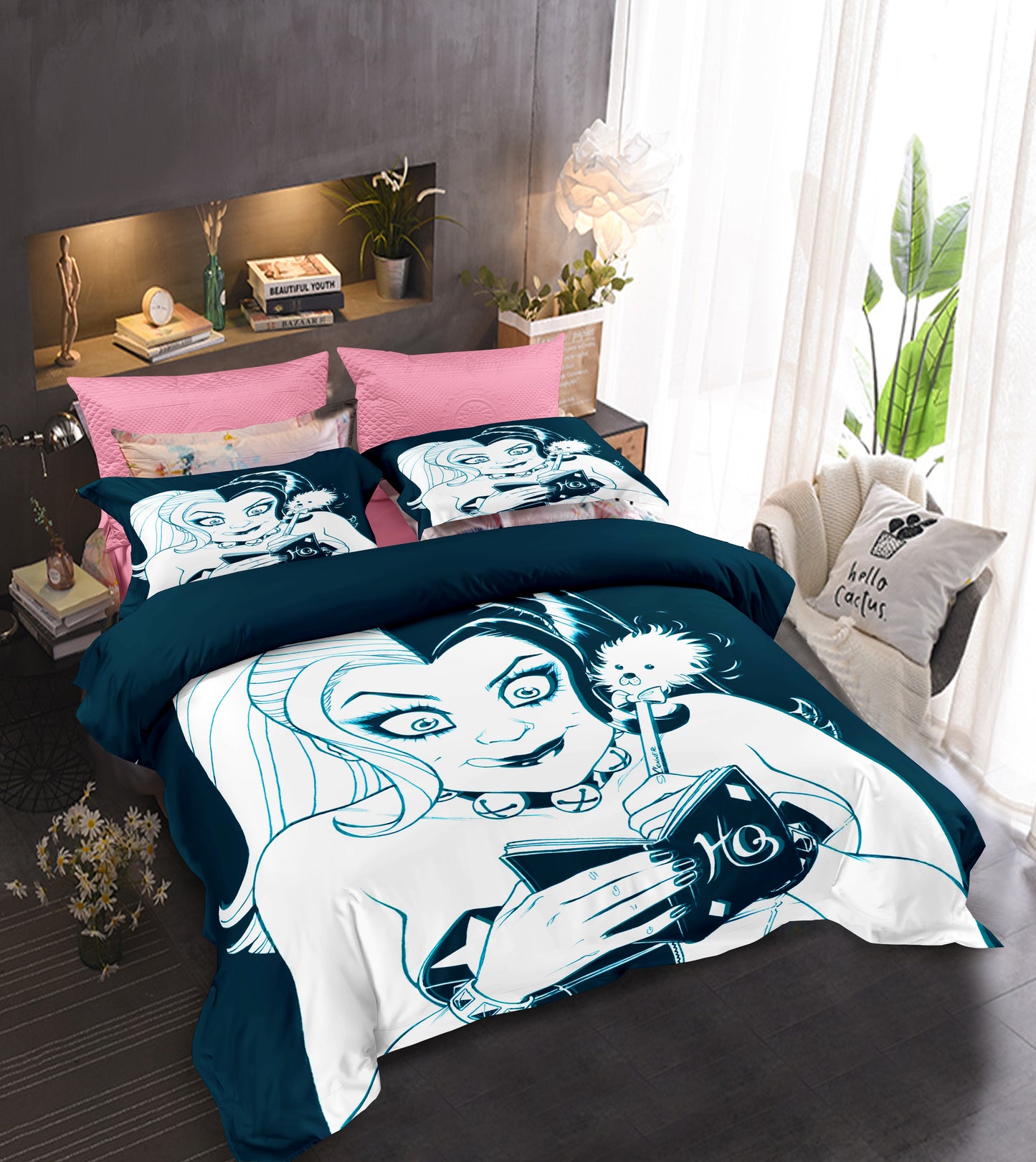 Harley Quinn Bold Print Bedding Set - 4PC Comic-Inspired Luxury Comforter