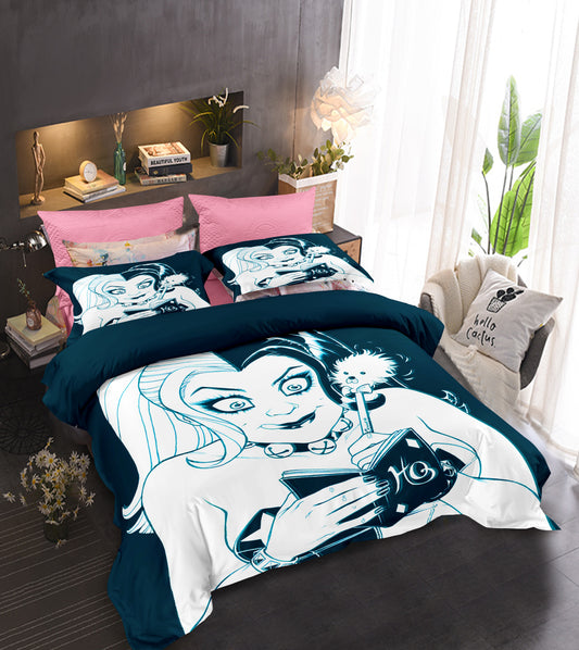 Harley Quinn Bold Print Bedding Set - 4PC Comic-Inspired Luxury Comforter