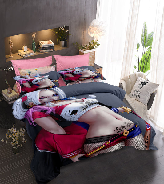 Baseball Bat & Pigtails Duvet Set - Harley Quinn Rebel Bedding 4PC