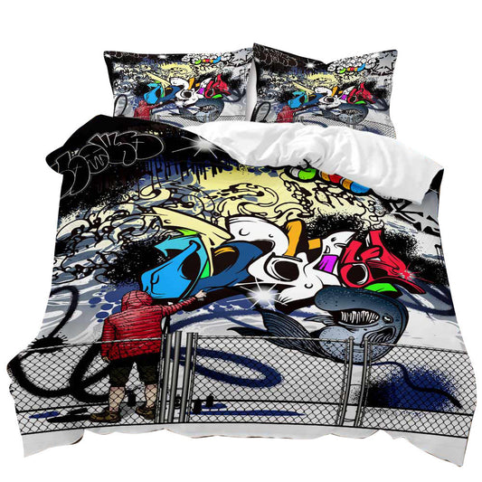 Hand-Drawn Doodle Print Bedding Collection - Full/Queen Size