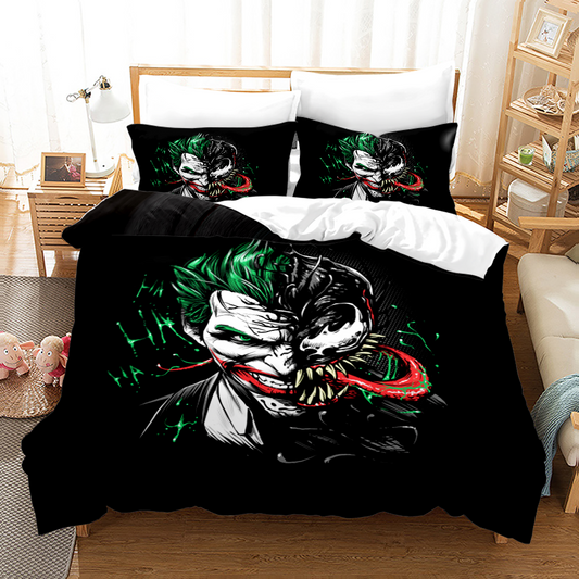 Psycho Chic Bedding Ensemble - Edgy Joker Print 100% Cotton 4-Piece Set