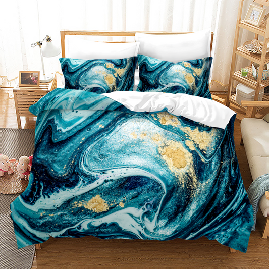 Geometric Marble Stripe Bedding Ensemble