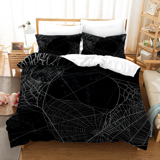 Intricate Spiderweb Art Stripe Bedding Set-4 Piece